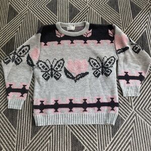 VTG 80s College Point Sweater Women Small Wrap Around Cottagecore Butterfly Rose